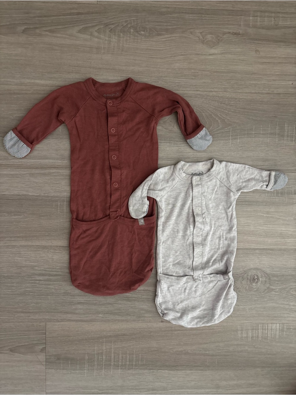 Goumi Kids Pajama Gown Set - Rust 3/6m and Light beige NB